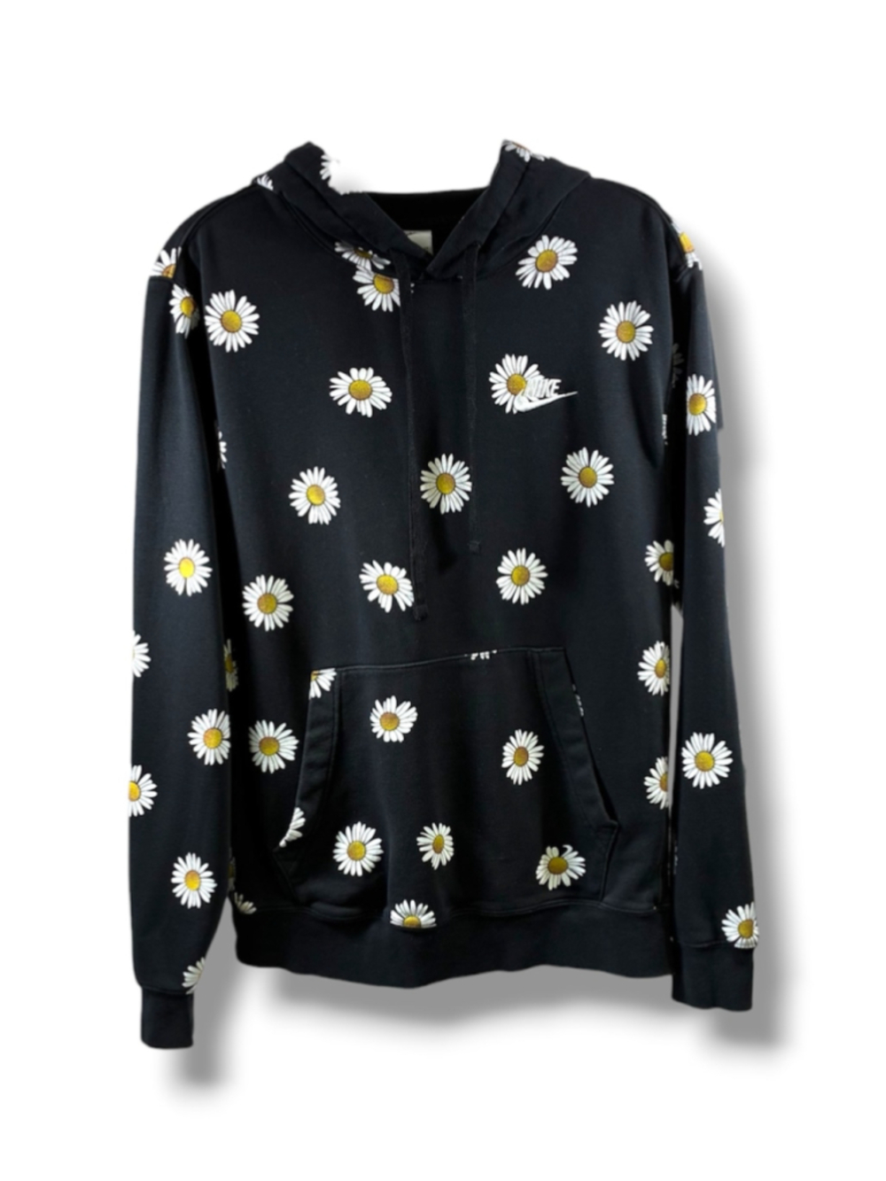 Nike Daisy Print Hoodie Sweatshirt in Black White Size S